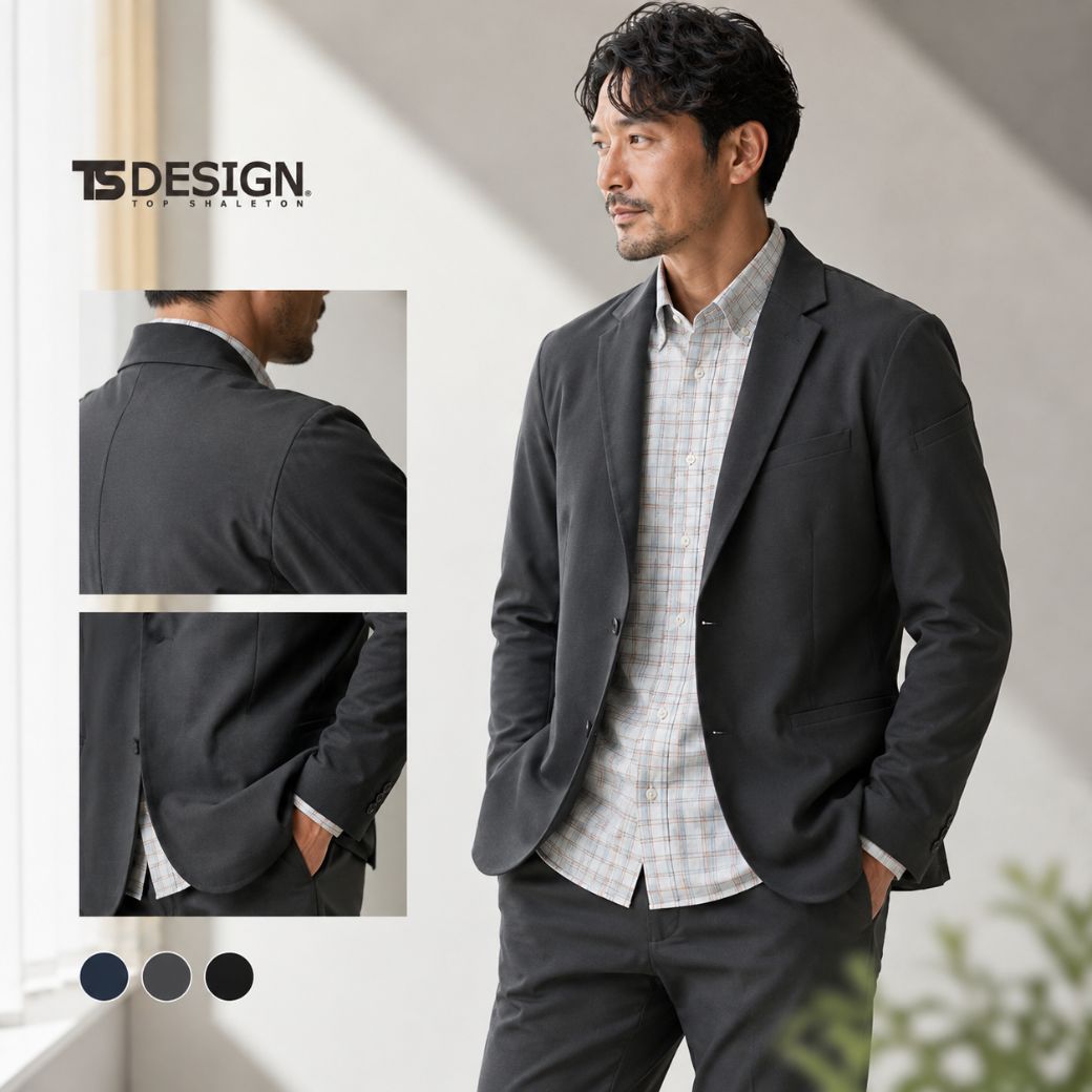 TS DESIGN 9136 メンズ テーラードジャケット 作業服 ジャケット単品 TS4Dストレッチ 吸汗速乾 帯電防止 防汚 S-6L