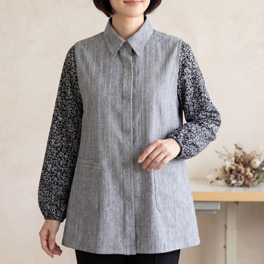 シニア レディース ベスト 前開き チュニックベスト 大きいサイズ M L LL 3L 4L 5L 体型カバー ストレッチ 洗える ポケット付き Aライン 杢グレー