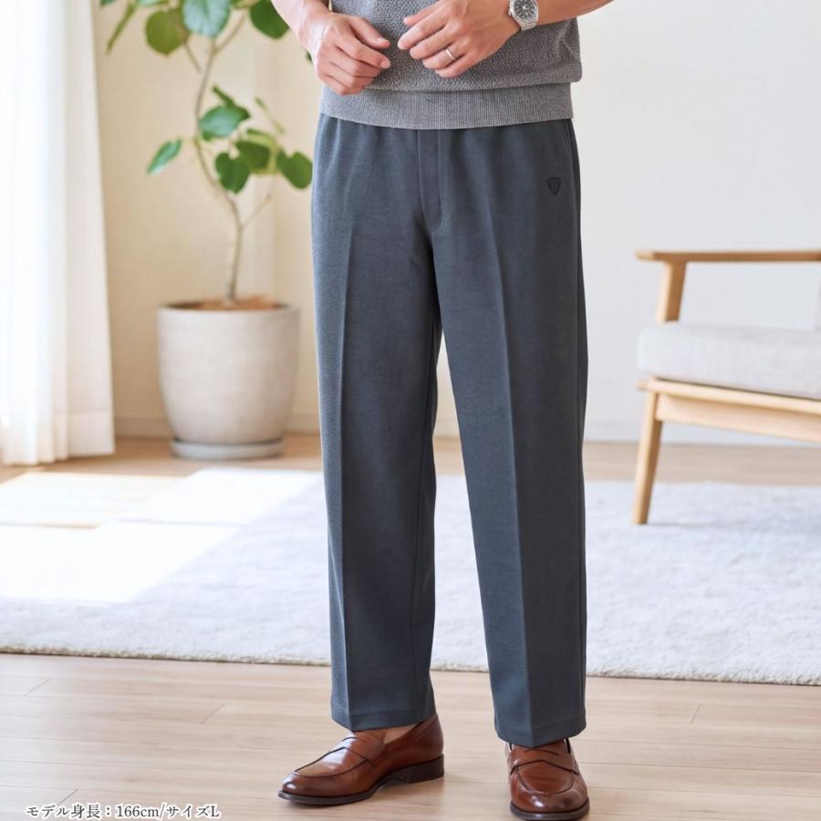 シニア メンズ パンツ 股下66cm 総ゴム 前ファスナー ストレッチ 消臭テープ お名前タグ M L LL 通年 介護 施設