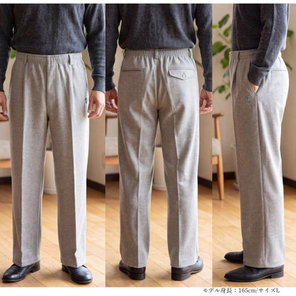 シニア メンズ パンツ 股下66cm 総ゴム 前ファスナー ストレッチ 消臭テープ お名前タグ M L LL 通年 介護 施設