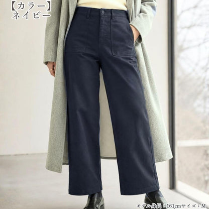 ワイドパンツ レディース 裏起毛 デニム ベイカーパンツ 秋冬 ストレッチ 後ろゴム 股下66cm 暖かい 防寒 きれいめ ゆったり M L LL
