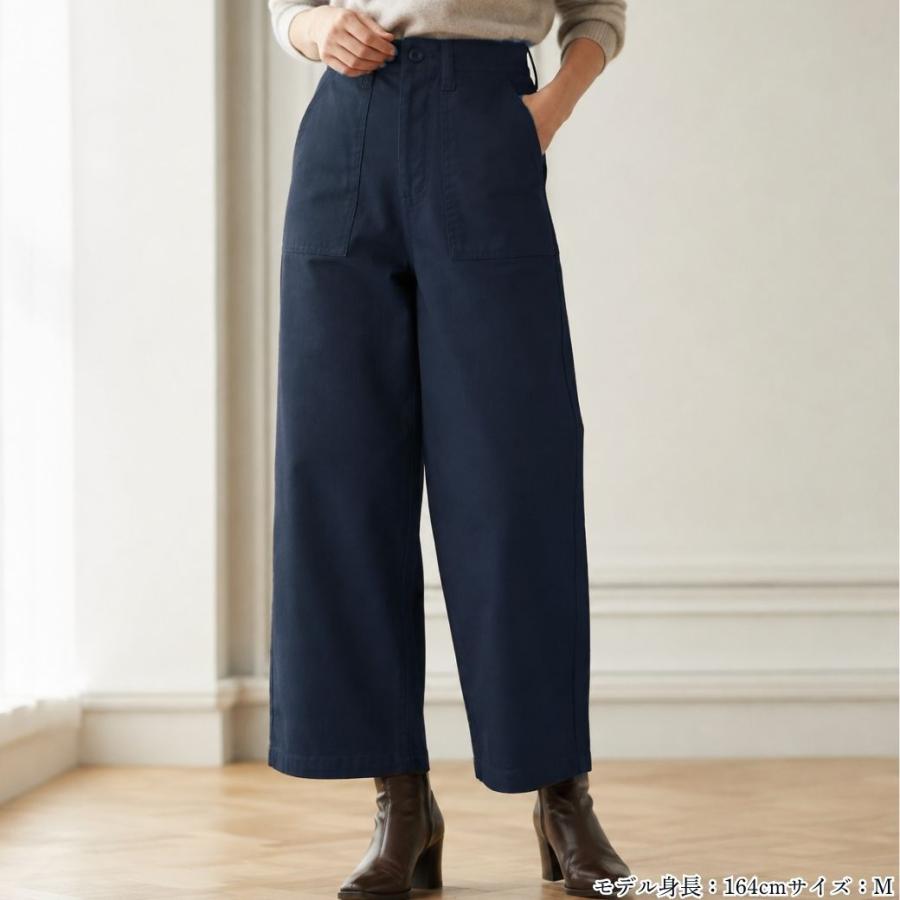 ワイドパンツ レディース 裏起毛 デニム ベイカーパンツ 秋冬 ストレッチ 後ろゴム 股下66cm 暖かい 防寒 きれいめ ゆったり M L LL