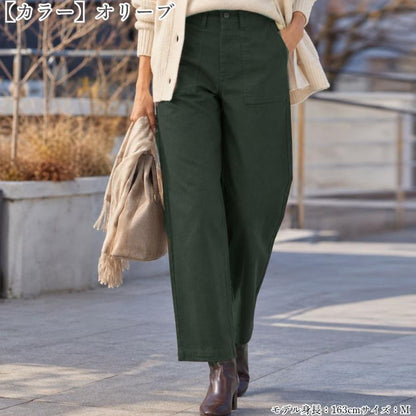 ワイドパンツ レディース 裏起毛 デニム ベイカーパンツ 秋冬 ストレッチ 後ろゴム 股下66cm 暖かい 防寒 きれいめ ゆったり M L LL
