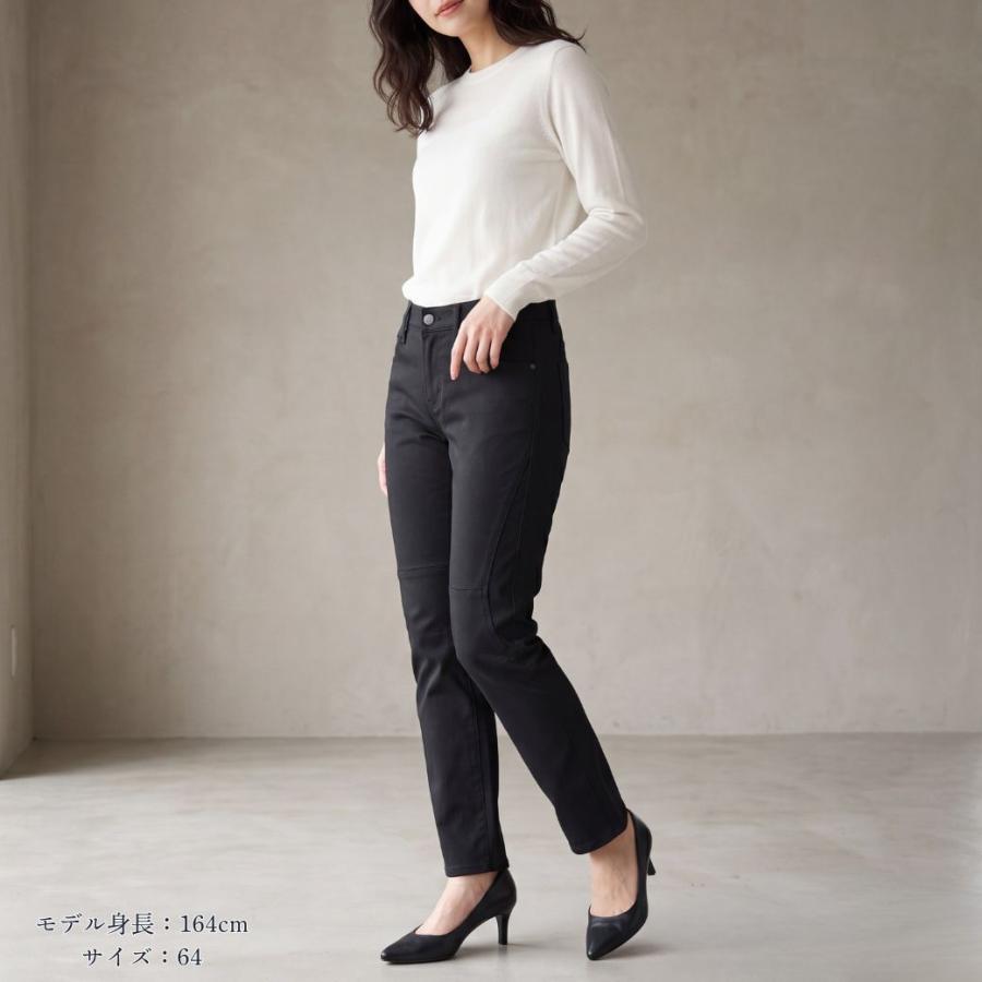 ストレートパンツ レディース 黒 ブラックパンツ 仕事用 美脚 ストレッチ ウエストゴム 色落ちしにくい 股下70cm オフィス 事務服 S-3L