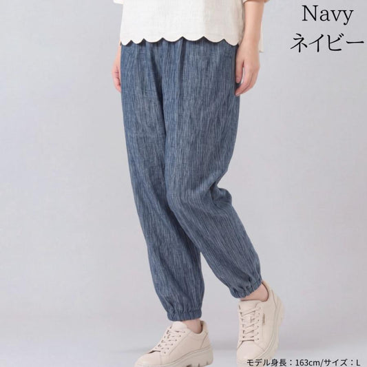 もんぺ レディース 日本製 高島ちぢみ 綿100％ 夏用 涼しい ウエストゴム 裾ゴム シニアパンツ M L LL 3L