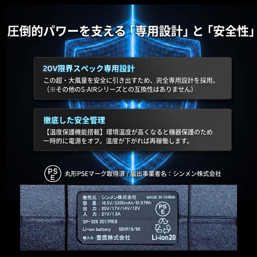 ファン付き作業服 20V ファンバッテリーセット S-AIR SA-126 最大風量102L/秒 水洗い 薄型 急速充電 2026年 0件のレビュー