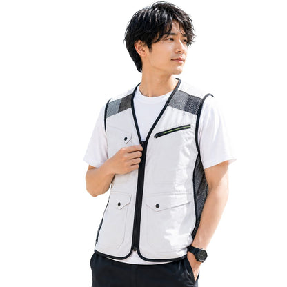 メッシュベスト メンズ 多機能ベスト 作業ベスト 軽量 通気性 ストレッチ ポケット 前開き 夏 アウトドア 釣り カメラ 撮影 作業着 S-5L