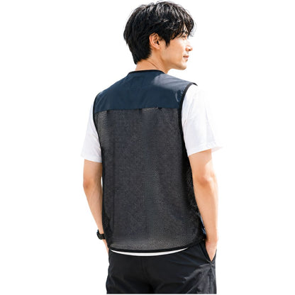 メッシュベスト メンズ 多機能ベスト 作業ベスト 軽量 通気性 ストレッチ ポケット 前開き 夏 アウトドア 釣り カメラ 撮影 作業着 S-5L
